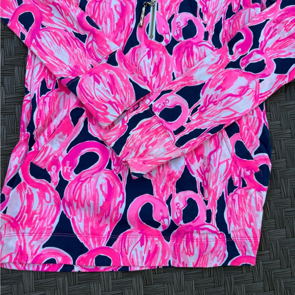 Lilly Pulizer PINK Navy Flamingo Zip Pullover XXS 0-4 Resort Beach Top Cotton - Picture 5 of 6